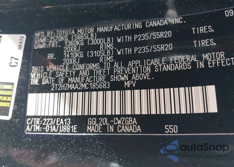 2021 Lexus Rx z USA, uszkodzony, nr VIN 2T2HZMAA2MC185683